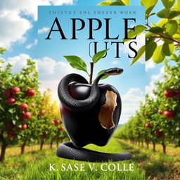 A book cover featuring a captivating landscape of an apple orchard with vivid green apple trees