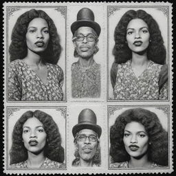 Three black and white comic-style stamps, each featuring a portrait of a woman of a different race vaping