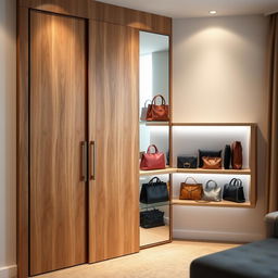 A modern closet seamlessly integrated into a wall with sliding doors, showcasing a sleek and contemporary design