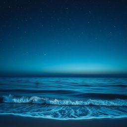 A beautiful scene featuring a serene ocean at the bottom of the image with gentle waves lapping at the shore, under a stunning night sky filled with glittering stars