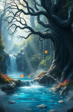 A mystical landscape depicting 'Amaro and the Curse of Nyxwold Forest'