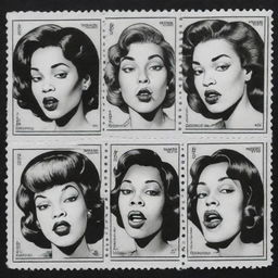 Three black and white comic-style stamps illustrated with portraits of women vaping, each of a different race