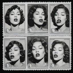 Three black and white comic-style stamps illustrated with portraits of women vaping, each of a different race