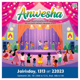 A dynamic event poster for 'Anwesha', a school cultural festival featuring a variety of performances and art displays