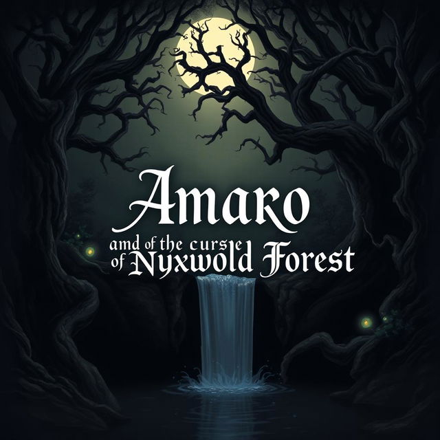 A dark and enchanting illustration for 'Amaro and the Curse of Nyxwold Forest'