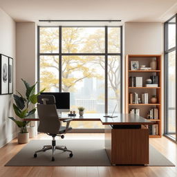A professional and sophisticated Zoom background featuring a sleek modern office setting