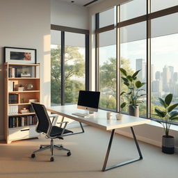 A professional and sophisticated Zoom background featuring a sleek modern office setting
