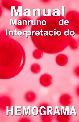 An artistic representation of a blood sample with visible red blood cells (hemácias) and white blood cells (leucócitos) in a vibrant red and white color palette