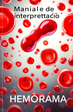 A vibrant and detailed illustration of a hemogram with visible red blood cells (hemácias), white blood cells (leucócitos), and platelets (plaquetas) depicted in bright, eye-catching colors