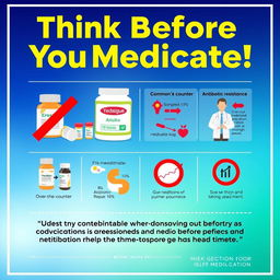 A vibrant and informative poster promoting the avoidance of self-medication and the prevention of antibiotic resistance