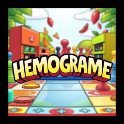 A vibrant illustration with a background featuring a colorful and engaging board game