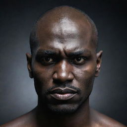 A menacing dark-skinned man with a distinctively angular, ax-like head shape and piercing, deadly eyes.