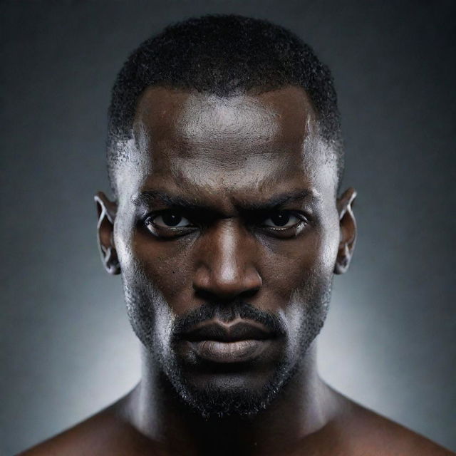 A menacing dark-skinned man with a distinctively angular, ax-like head shape and piercing, deadly eyes.