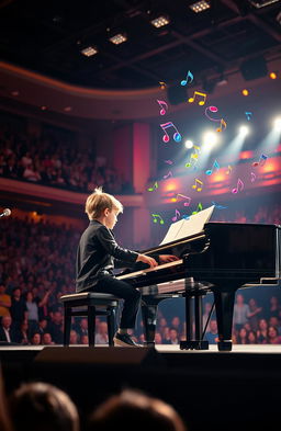 A highly skilled young musician performing on stage, showcasing exceptional talent