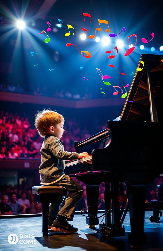 A highly skilled young musician performing on stage, showcasing exceptional talent