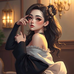 A character inspired by HannaOWO, depicted in a captivating and artistic pose, highlighting her unique features and aesthetic