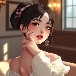 A character inspired by HannaOWO, depicted in a captivating and artistic pose, highlighting her unique features and aesthetic