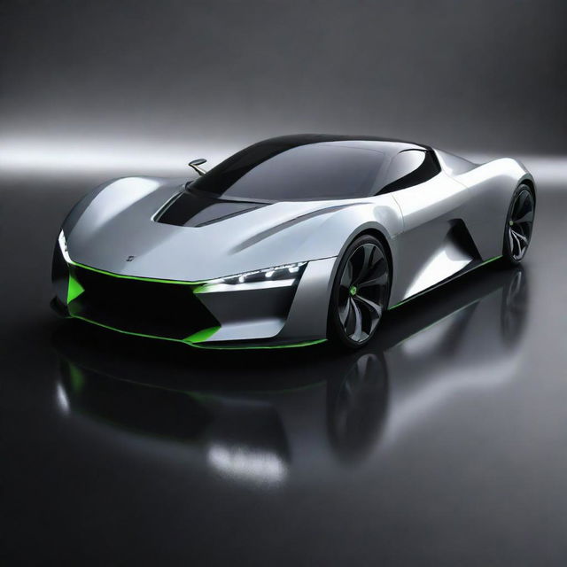 Visualize a futuristic sports car conceptualized from Nvidia 4090 graphic card design