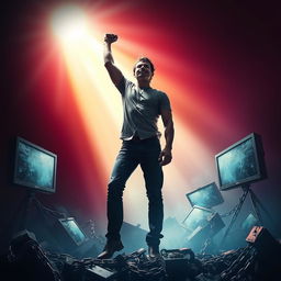 A powerful depiction of a person triumphing over the addiction to pornography, showcasing their journey from darkness to light