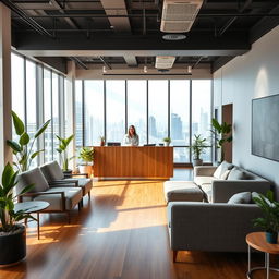 A modern reception area in a classy office setting