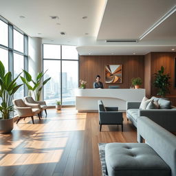 A modern reception area in a classy office setting