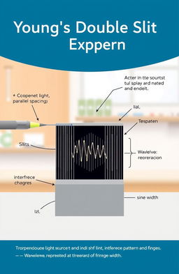A detailed scientific illustration of Young’s Double Slit Experiment