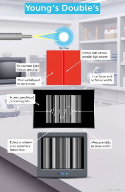 A detailed scientific illustration of Young’s Double Slit Experiment