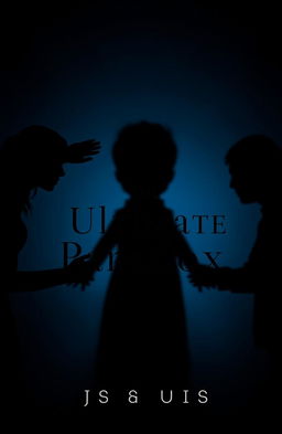 A dark and mysterious scene depicting two shadows, one of a woman and one of a man, reaching for each other with outstretched hands