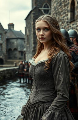 A captivating scene from a historical romance set in 17th century Northern Ireland, specifically Londonderry