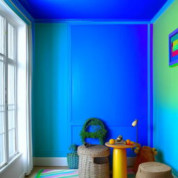 A vibrant 12x12 room with walls painted in a bright 'chatkile' color. The room is tastefully decorated to complement the wall color.