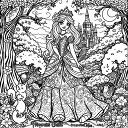 A beautiful black and white coloring page of a princess