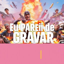 A vibrant and eye-catching YouTube thumbnail that features bold text overlay saying 'Eu Parei de Gravar Free Fire' in large, striking font