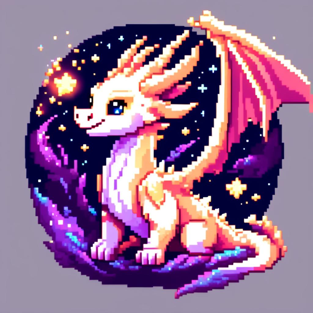 Pixel art profile picture featuring an ethereal dragon with cosmic, star-speckled scales against a deep space background.