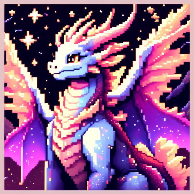 Pixel art profile picture featuring an ethereal dragon with cosmic, star-speckled scales against a deep space background.