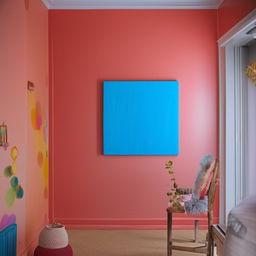 A vibrant 12x12 room with walls painted in a bright 'chatkile' color. The room is tastefully decorated to complement the wall color.