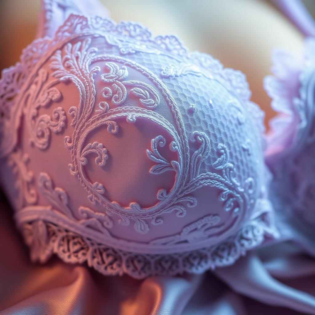 A close-up view of a beautiful, intricately designed bra, showcasing luxurious lace details and delicate embroidery