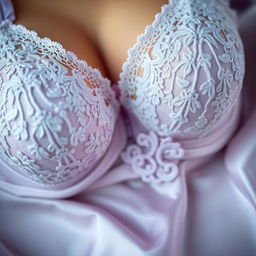 A close-up view of a beautiful, intricately designed bra, showcasing luxurious lace details and delicate embroidery