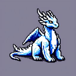 Pixel art profile picture featuring an ice dragon with shimmering blue scales against a frozen tundra background.