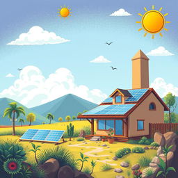 Um conjunto de 125 ilustrações artísticas retratando a integração da energia solar