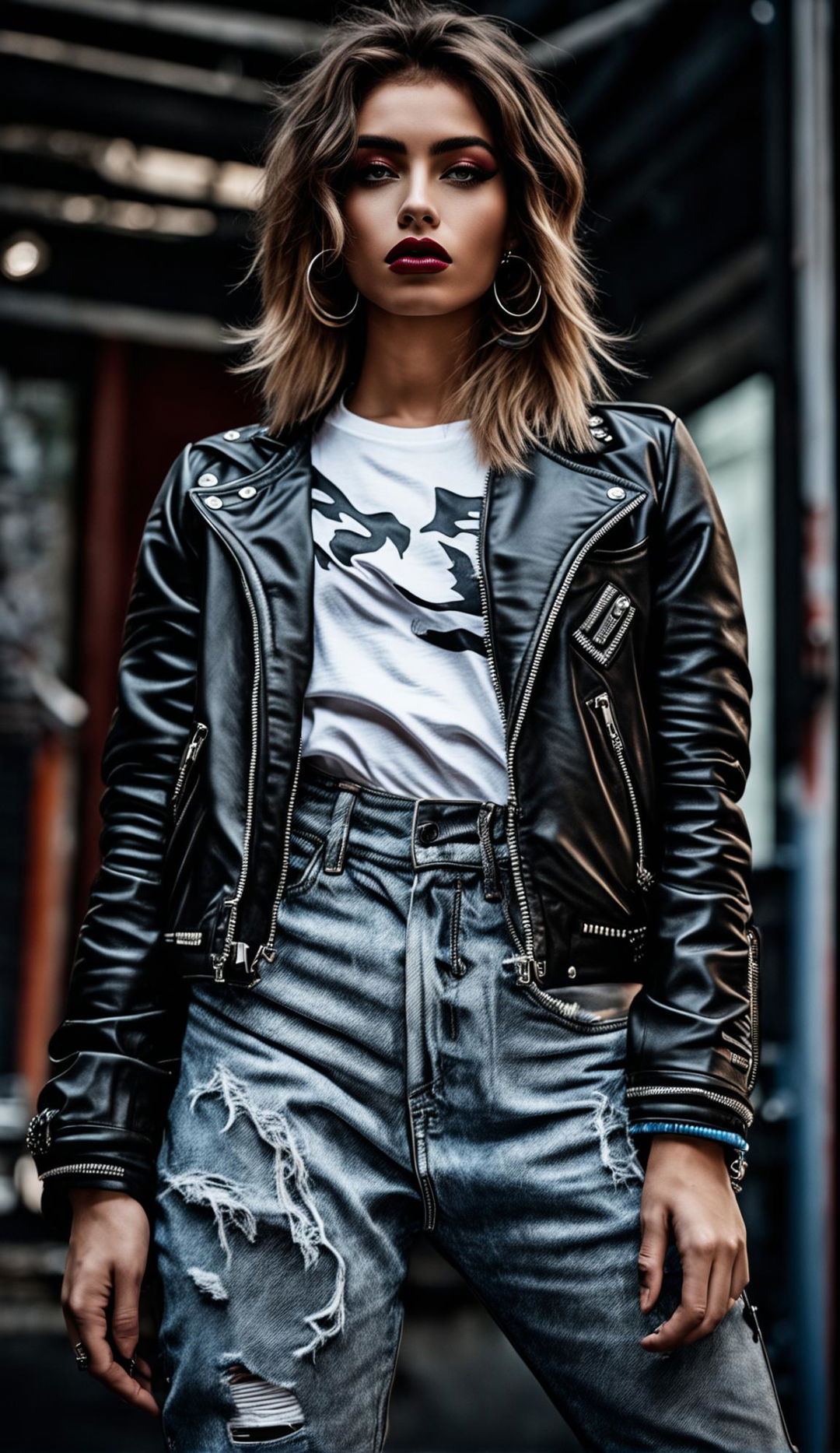 High-resolution photograph of a model in a different high fashion streetwear-inspired outfit