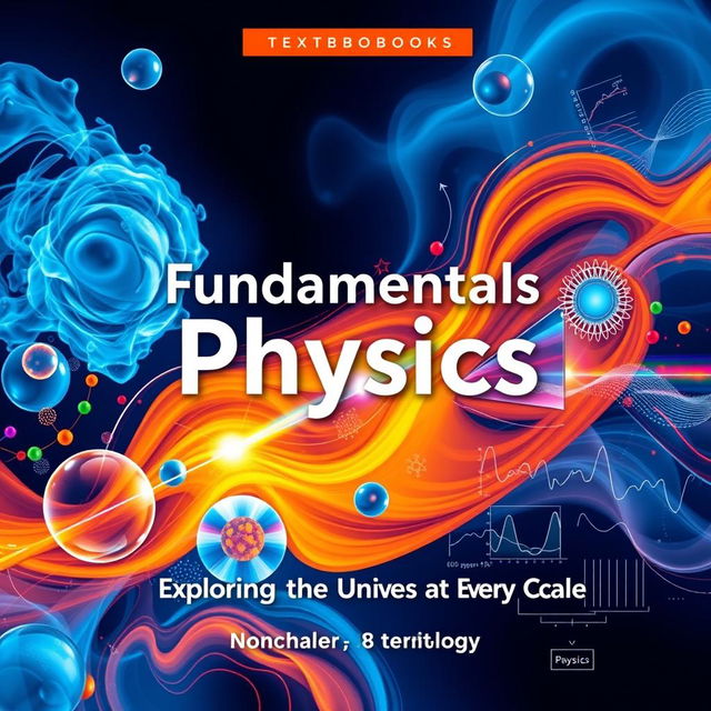 A detailed textbook cover design for a physics book titled 'Fundamentals of Physics'