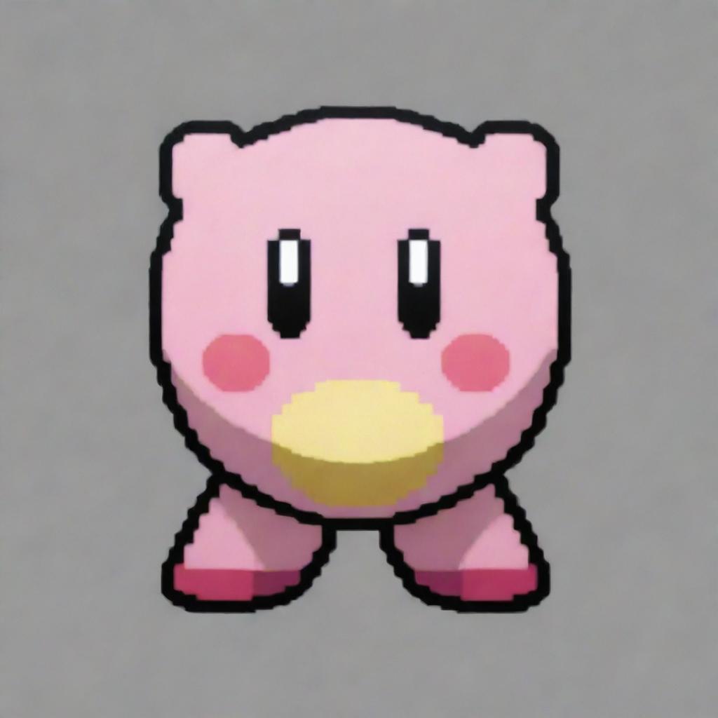 Create a piece of pixel art featuring the character Kirby from Nintendo, filled with vibrant colors and maintaining its iconic design