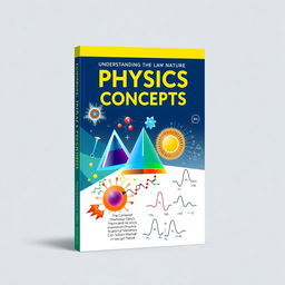 A visually striking textbook cover design for a physics book titled 'Comprehensive Physics Concepts'