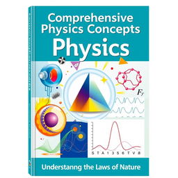 A visually striking textbook cover design for a physics book titled 'Comprehensive Physics Concepts'