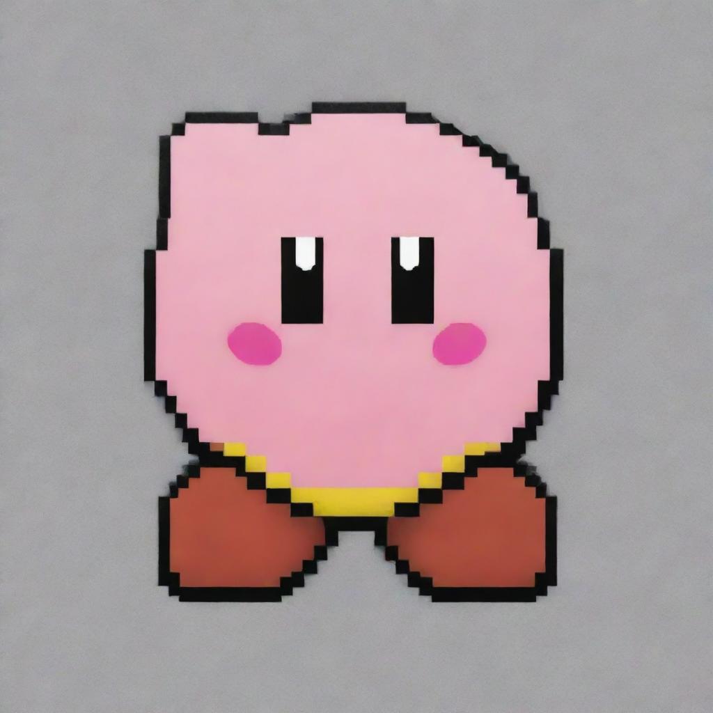 Create a piece of pixel art featuring the character Kirby from Nintendo, filled with vibrant colors and maintaining its iconic design