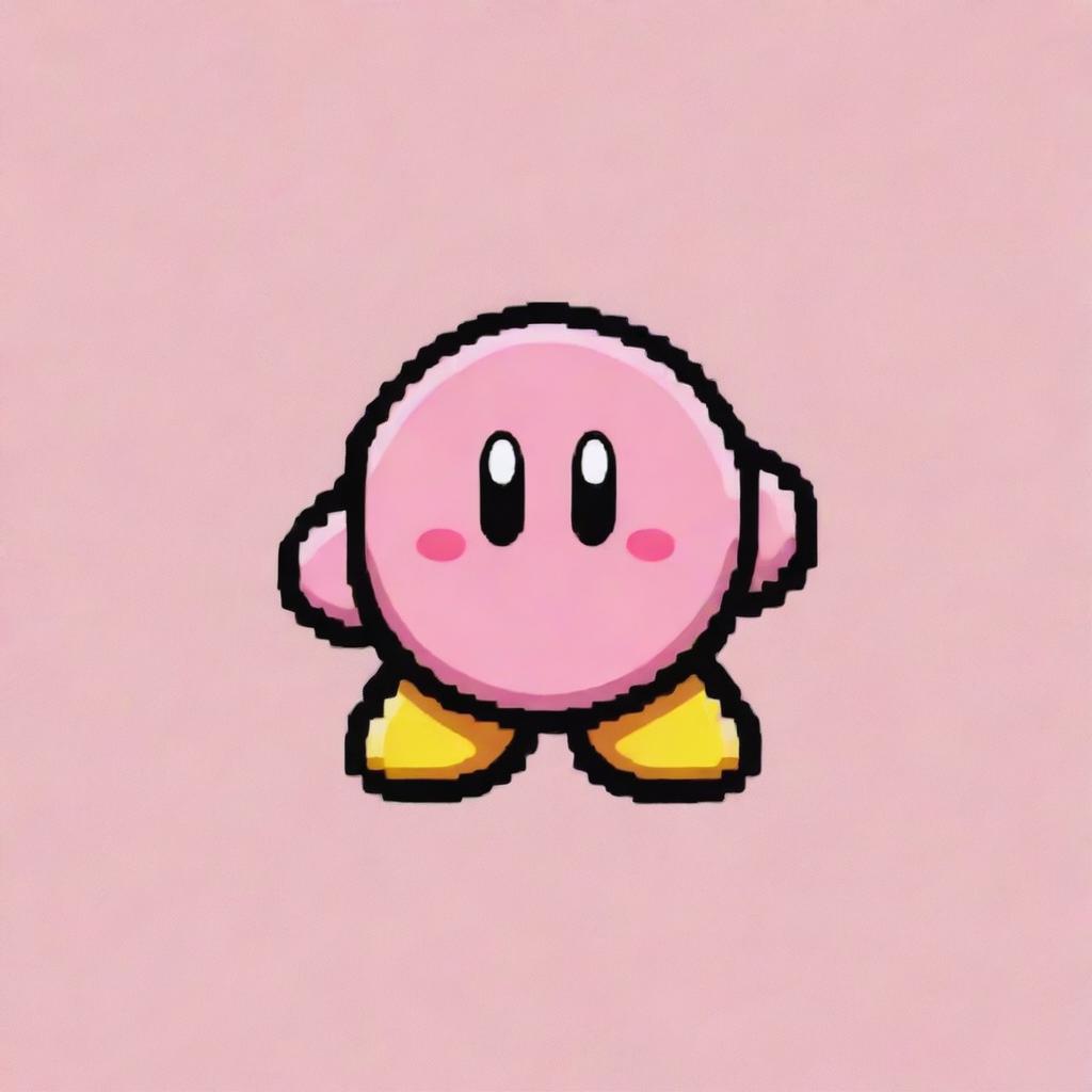 Generate another piece of pixel art, but this time make Kirby bigger and more visible, ensuring his iconic design stands out beautifully