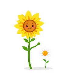 An ordinary sunflower gently holding hands with a simple daisy standing beside it, depicted in pixel art style