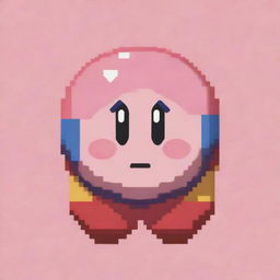 Generate a pixel art image featuring a faithfully reimagined version of the Nintendo character Kirby, surrounded by a color palette reflecting his classic colors