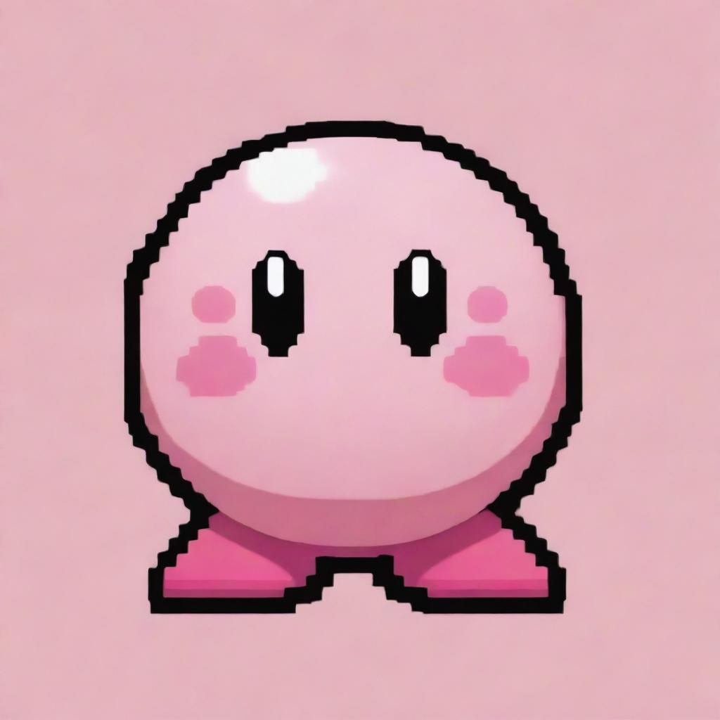 Create a detailed pixel art image featuring Kirby, the classic character from Nintendo, highlighting his distinct round shape and iconic pink color