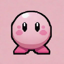 Create a detailed pixel art image featuring Kirby, the classic character from Nintendo, highlighting his distinct round shape and iconic pink color